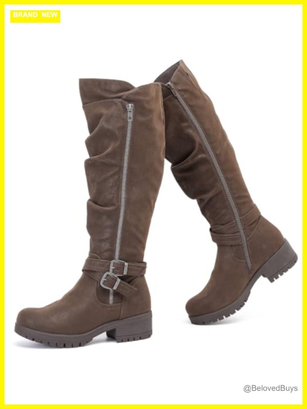 Women's Knee High Riding Boots Faux Leather Round Toe Side Zip